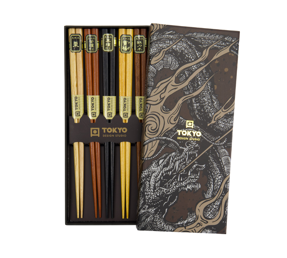 Spisepinde gavesæt, Gold/Silver Dragon - 5 par